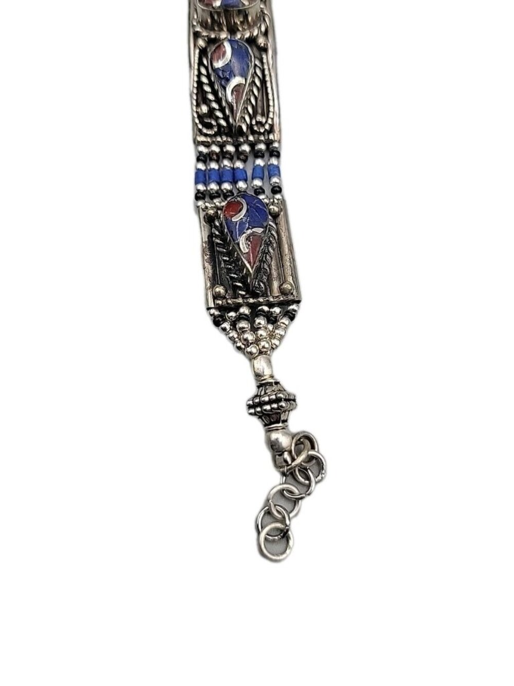Vintage Tibetan Nepalese Silver Inlay Bracelet Lapis Coral 7.5” Ethnic Boho - Picture 8 of 16